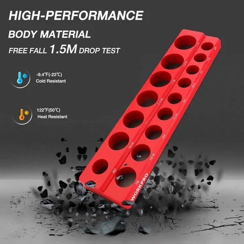 Miniatura 5 de WORKPRO Juego de organizador magnético de dados de 1/2 pulgada, 2 piezas SAE y soportes magnéticos de dados métricos, capacidad para 35 dados
