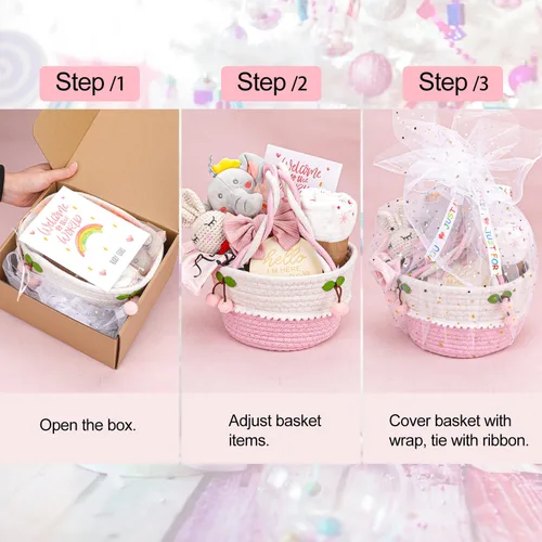 Miniatura 2 de Cesta de regalos para niña, regalos de baby shower para niñas, regalo para niñas recién nacidas, cesta de regalo para niña, regalos de revelación