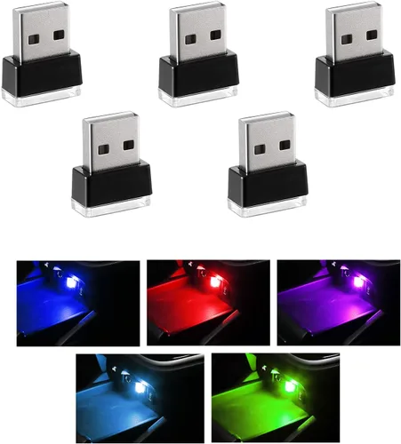 Miniatura 16 de 4 PCS Lámpara de Atmósfera Interior de Coche LED USB, Mini Luz Nocturna LED Portátil, Kit de Iluminación Ambiental de Maletero con Interfaz USB