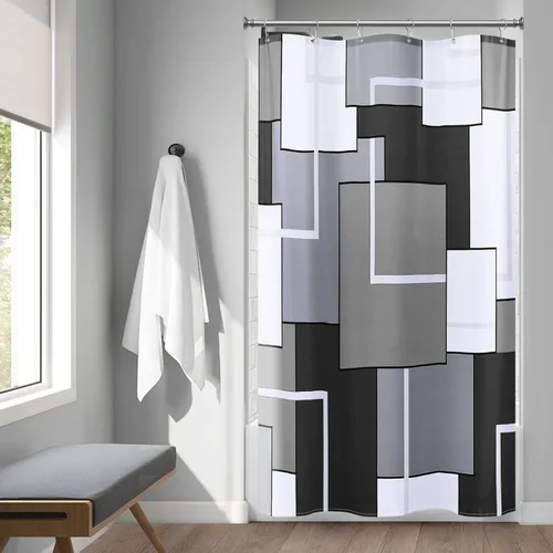 Miniatura 16 de Cortinas de ducha Hokibero para baño, cortinas de baño modernas geométricas estándar, cortina de ducha de poliéster resistente para hoteles, Negro