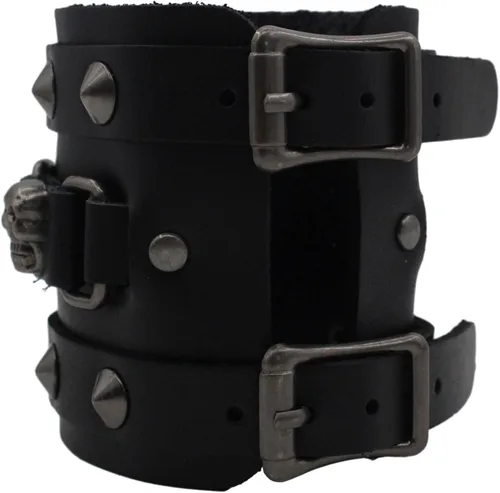Miniatura 4 de Scddboy Pulsera ancha de cuero gótico para hombre, estilo punk rock Biker