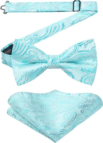 HISDERN Pajaritas para hombre pre-atadas Paisley pajaritas de bolsillo cuadrado conjunto de pajarita para hombre fiesta de boda
