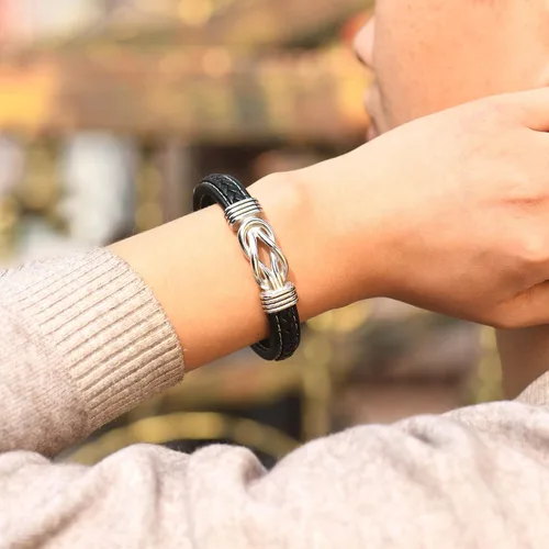 Miniatura 7 de Coolvy Pulsera con texto en inglés "To My Man Straighten Your Crown" para marido, novio, pulseras de cuero trenzado para hombre, San Valentín