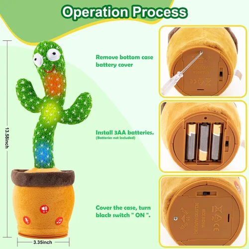 Miniatura 5 de Ayeboovi - Juguetes de cactus bailarín y parlante para bebés, juguete interactivo que repite lo que dices, volumen ajustable, cactus cantante