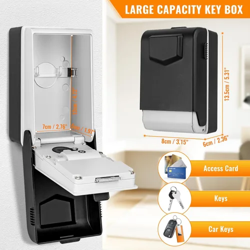 Miniatura 7 de HUANLANG Caja de bloqueo de llave para montaje en pared, caja de bloqueo de combinación para exteriores con 6 diales iluminados, impermeable, gran
