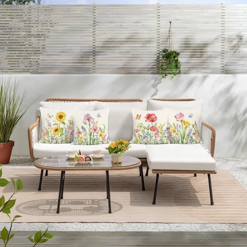 Miniatura 4 de Bonhause Juego de 4 fundas de almohada florales de 18 x 18 pulgadas, diseño de tulipanes, girasol, amapola, primavera, verano, flores, fundas