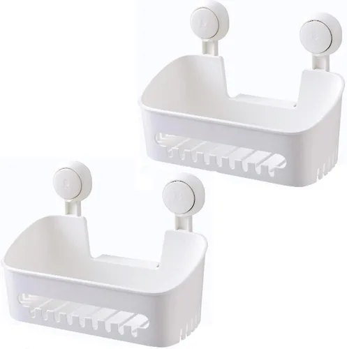 Miniatura 8 de Organizador de ducha de plástico con ventosa, estante de baño, fuerte potencia de succión con ganchos de cerca, estante de cocina, impermeable, a