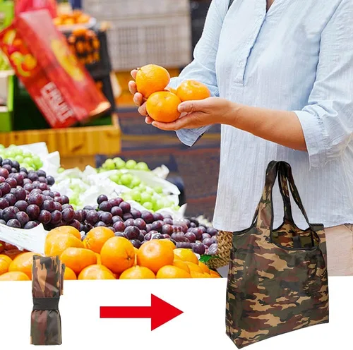 Miniatura 2 de Aricsen Paquete de 10 bolsas de compras reutilizables de camuflaje de 15 x 4.5 x 15 pulgadas con asas a granel, plegables extragrandes resistentes