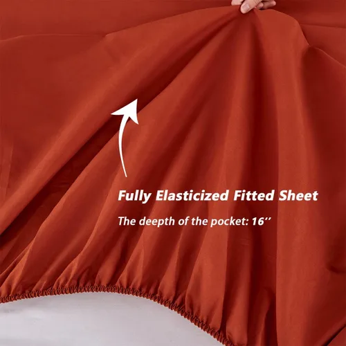 Miniatura 6 de PERFEMET Juego de edredón de 6 piezas, tamaño Queen, ropa de cama con estampado de mármol acuarela naranja con edredón y sábanas, estilo estético