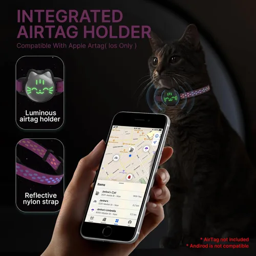 Miniatura 5 de AirTag - Collar de gato reflectante compatible con Apple AirTag de 1ª y 2ª generación, soporte oculto con campana, correa ligera resistente al agua