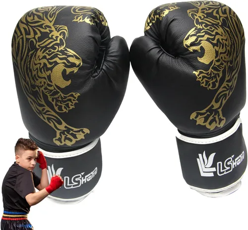 LAFANDE Guantes de boxeo para hombres y mujeres, guantes de combate transpirables de Muay Thai Negro