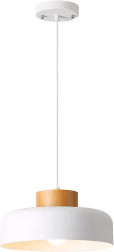 Miniatura 10 de Lámpara colgante grande, 17.7 pulgadas, tapa de madera natural, cable ajustable, lámpara de araña simple y moderna para comedor, mesa de cocina