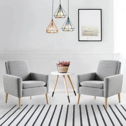 Juego de 2 sillas decorativas para sala de estar, silla de lectura cómoda tapizada de tela, sillón moderno de mediados de siglo para dormitorio, Gris
