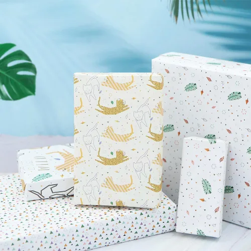 Miniatura 4 de Go Wild Safari Jungle Animals Leopard Cats Monstera Leaf Papel de regalo Hojas planas (4 hojas, 4 diseños: 15 pies cuadrados ttl)-Para niñas