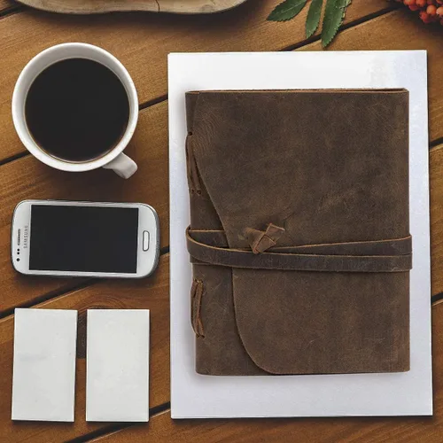 Miniatura 5 de Diario de viaje de cuero, cuaderno encuadernado vintage hecho a mano para hombres y mujeres, acabado antiguo, cuero de búfalo auténtico, papel