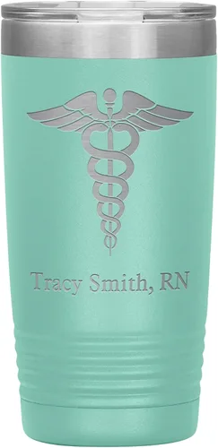 Miniatura 7 de Vaso de enfermera registrado personalizado con nombre, regalo RN, 20 onzas, taza RN de acero inoxidable grabada, color negro