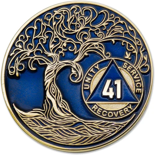 Miniatura 263 de 20 Year Sobriety Mint Twisted Tree of Life - Medallón de recuperación AA chapado en oro, fichas y fichas, color negro