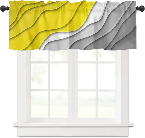 Miniatura 24 de Cortina de cenefa negra degradada para ventanas de kithchen, negro, blanco, gris, degradado, moderno, abstracto, geométrico, cenefa con bolsillo