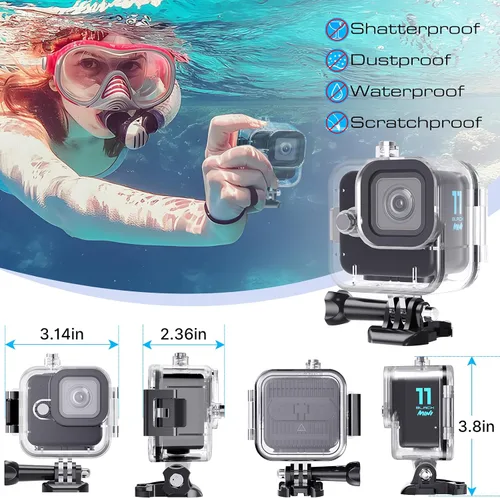 Miniatura 7 de HONGDAK Carcasa impermeable para GoPro Hero11 Black Mini, carcasa protectora de buceo de 169 pies para Hero 11 Mini funda de buceo subacuática