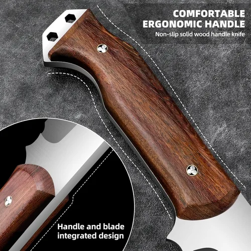Miniatura 4 de Cuchillo de carnicero resistente con funda, cuchillos de chef, cortador de verduras, machete para cocina, al aire libre, campamento, barbacoa (7.5)