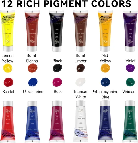 Miniatura 4 de Deluxe Art Supplies - Juego de arte de 27 piezas con caballete de mesa, pintura acrílica de 12 colores, 10 pinceles de pintura, 3 paneles de lienzo