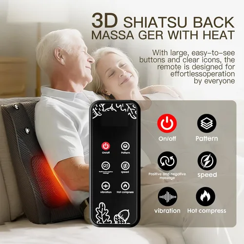 Miniatura 4 de Masajeador de espalda con calor, almohada de masaje amasador 3D para cuello, espalda, hombro, pierna, inalámbrico y portátil para casa y oficina