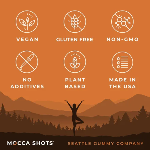 Miniatura 4 de Mocca Shots – Caramelo Salado 100 mg Gummies de cafeína (12 paquetes, 2 por paquete) Café Energía Masticar Gummy, Vegano, Sin gluten, Todo Natural