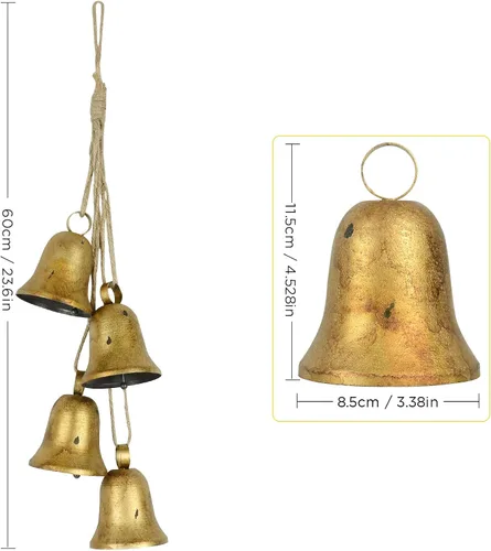 Miniatura 6 de Styleonme Campanas Decorativas, Campanas de Decoración de Navidad, Campana de Toro Colgante de Cuerda de Metal Huangma, Campana Clásica