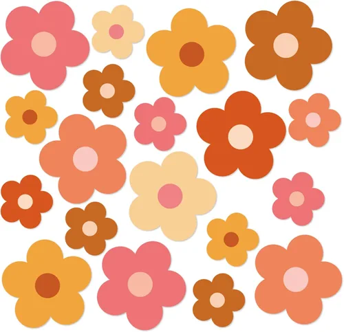 AnyDesign Recortes de flores bohemias Groovy con forma de flores, 6 colores, corte de papel hippie retro Groovy con puntos de pegamento para fiesta