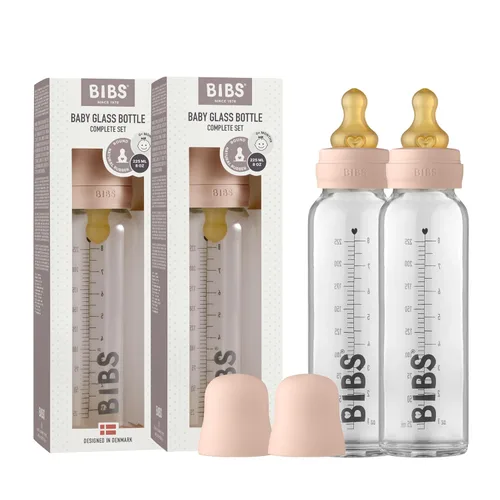 Miniatura 15 de BIBS Biberón de vidrio para bebé. Anticólico. Tetilla de látex de goma natural redonda. Respalda la lactancia natural, Juego completo - 225 ml, Azul