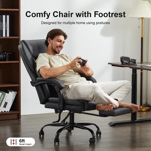 Miniatura 3 de amseatec Silla de oficina, grande y alta, 400 libras con reposapiés, ergonómica con respaldo ajustable, silla de computadora reclinable con doble