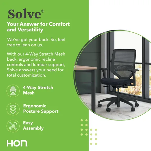 Miniatura 3 de HON Solve - Silla de oficina ergonómica, soporte de malla con respaldo de malla, soporte lumbar ajustable, brazos ajustables en altura, marco