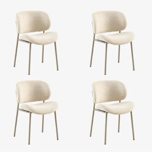 Miniatura 12 de Linen Upholstered Dining Room Chairs with Curved Backrest, Armless Single Leisure Chair，Metal Legs - Widen Seat for Dining Living Room Lounge Beige