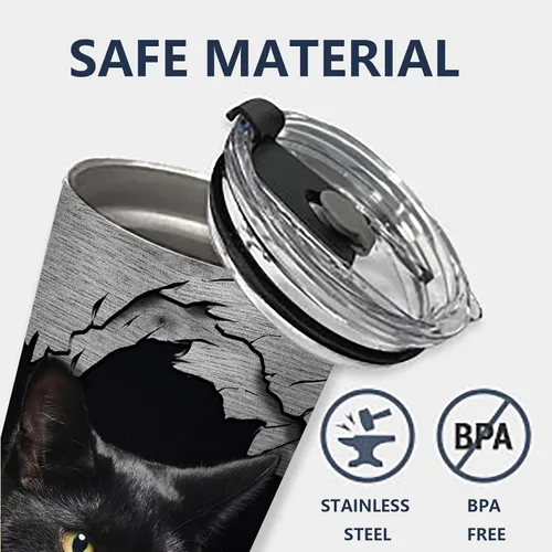 Miniatura 6 de DJY Vaso aislado de acero inoxidable con tapa con diseño de gato negro 3D para café, viaje, regalo para mamá, mujer, hija, botella de agua