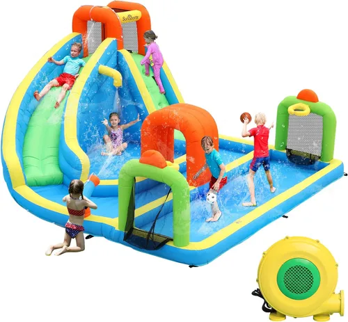 Tobogán acuático inflable,Casa de rebote de agua con tobogán,Castillo animoso para niños al aire libre,Parque acuático inflable para niños patio