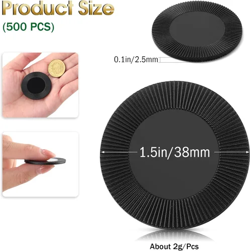 Miniatura 2 de Leitee 500 fichas de póquer de plástico negro a granel de 1.5 pulgadas, mini fichas de bingo de 1.5 pulgadas, marcadores de fichas en blanco, discos