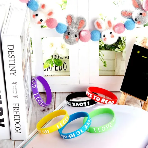 Miniatura 7 de WILLBOND Pulsera de goma motivacional con texto en inglés "I Love to Read", pulseras de silicona coloridas para recompensas de aula, premios
