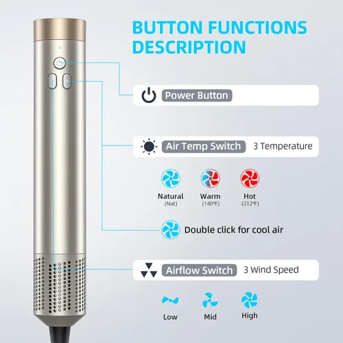 Miniatura 7 de Cepillo de aire caliente 6 en 1 y secador de pelo, voluminizador iónico, control de encrespamiento, multifunción con accesorios intercambiables
