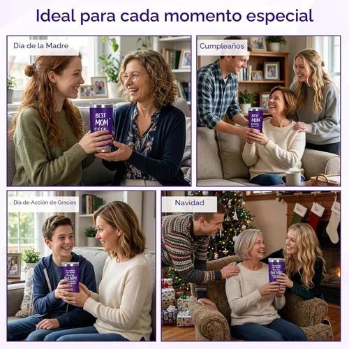 Miniatura 8 de TEEZWONDER Regalos para el día de la madre para mamá de hija e hijo, vaso de café aislado de acero inoxidable de 20 onzas con tapa, regalos de Mamá