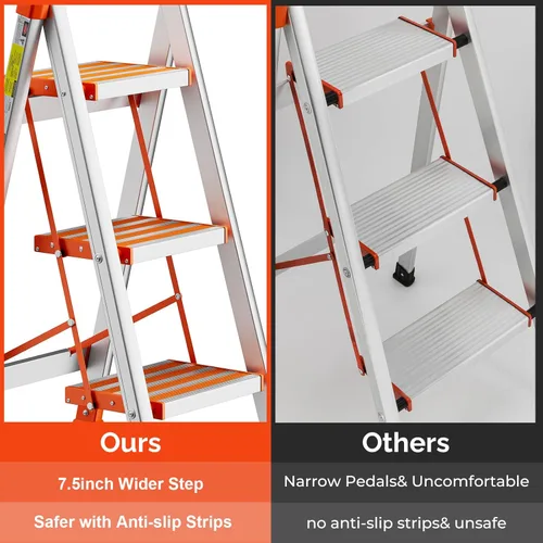 Miniatura 2 de LUISLADDERS Taburete de 3 escalones, escalera plegable ligera, de aluminio antideslizante con empuñadura de goma, capacidad de 350 lb, escaleras