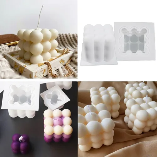 Miniatura 8 de Molde de silicona de oso de peluche 3D de burbujas y bolas superpuestas 3D con soportes para agujas de vela para decoración de mesa de jabón de vela