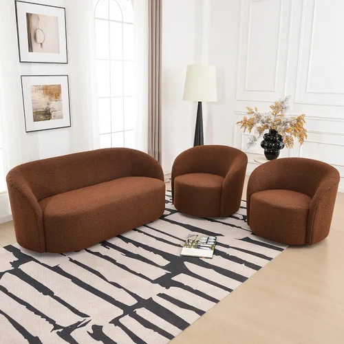 Miniatura 23 de KINWELL Silla giratoria Boucle de 34 pulgadas con juego otomano redondo de 18 pulgadas, juego totalmente ensamblado de silla y reposapiés de sherpa