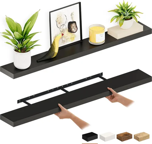 Miniatura 28 de Ballucci - Estantes flotantes, juego de estantes de pared de madera de 36" con soportes invisibles para baño, sala de estar, dormitorio, cocina