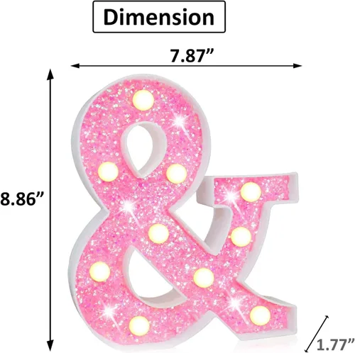 Miniatura 6 de Letras rosas iluminadas con purpurina, letras del alfabeto rosas, letreros de luces LED en marquesina rosas con batería para iluminación nocturna