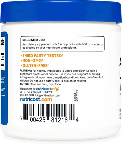 Miniatura 3 de Nutricost Acetil L-carnitina (ALCAR) 100 GMS (paquete de 2) – 100 porciones cada una – 1000 mg por porción – Polvo puro de acetil L-carnitina – Sin