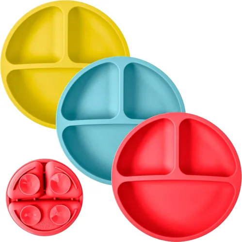 Miniatura 31 de WeeSprout - Platos de succión para bebés y niños pequeños con tapas, 100% silicona, diseño dividido para comedores selectivos, aptos para microondas