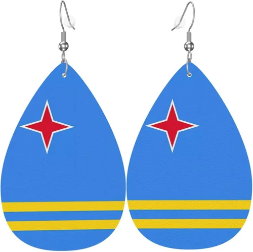 Miniatura 11 de Pendientes de bandera de país en forma de lágrima para mujer, ligeros, de cuero, colgantes, joyería patriótica para regalos