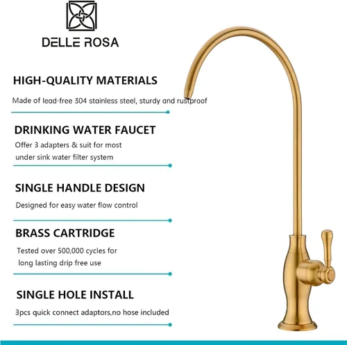 Miniatura 4 de Delle Rosa Grifo de agua potable de oro cepillado, grifo de filtración de agua comercial para sistema de filtro de agua debajo del fregadero, grifos