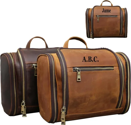 Miniatura 6 de Neceser colgante, bolsa personalizada de cuero genuino para hombre y mujer, organizador de viaje para artículos de tocador, regalo para el mejor