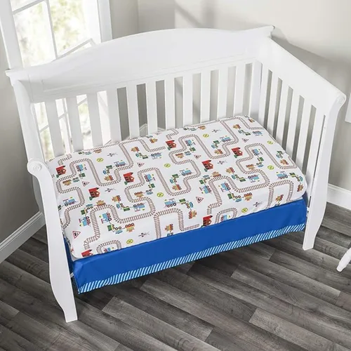 Miniatura 5 de EVERYDAY KIDS Juego de cama de 4 piezas para cuna de niños - Tren Choo Choo - Incluye edredón, sábana ajustable, volante antipolvo y apilador